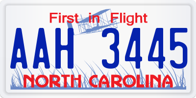 NC license plate AAH3445