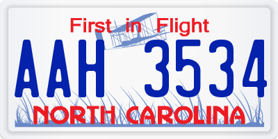 NC license plate AAH3534