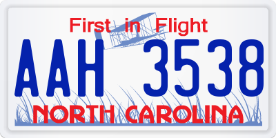 NC license plate AAH3538