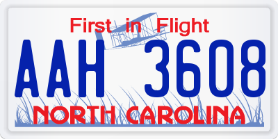 NC license plate AAH3608