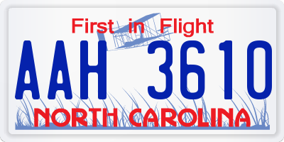 NC license plate AAH3610