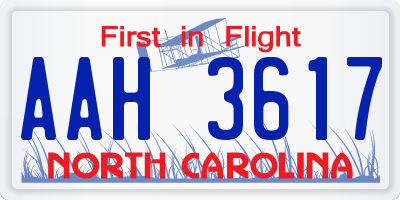NC license plate AAH3617