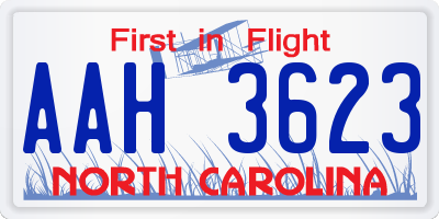 NC license plate AAH3623