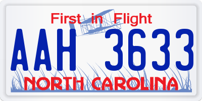 NC license plate AAH3633
