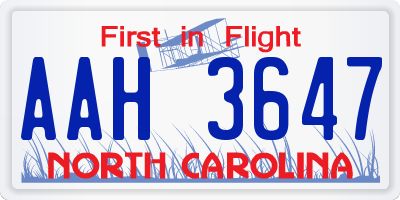 NC license plate AAH3647