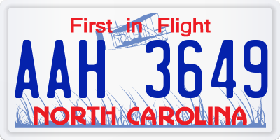 NC license plate AAH3649