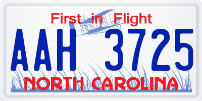 NC license plate AAH3725