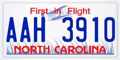 NC license plate AAH3910