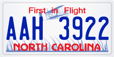 NC license plate AAH3922