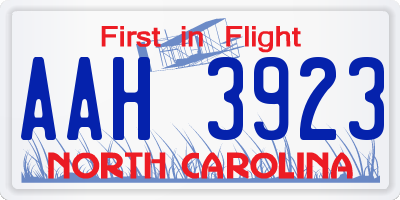 NC license plate AAH3923