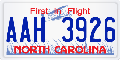 NC license plate AAH3926