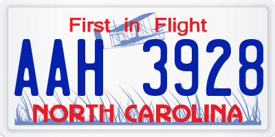 NC license plate AAH3928