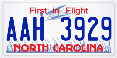 NC license plate AAH3929