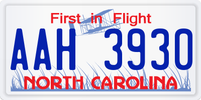 NC license plate AAH3930