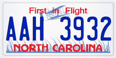 NC license plate AAH3932