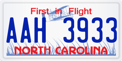 NC license plate AAH3933