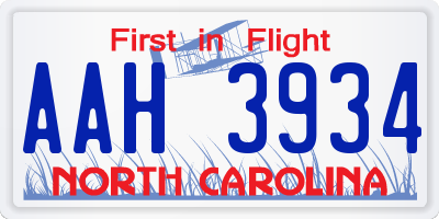 NC license plate AAH3934