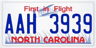 NC license plate AAH3939