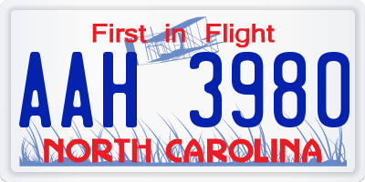 NC license plate AAH3980