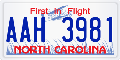 NC license plate AAH3981