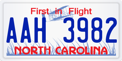 NC license plate AAH3982