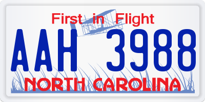 NC license plate AAH3988