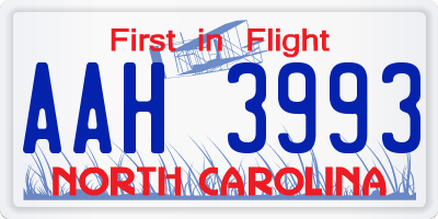 NC license plate AAH3993