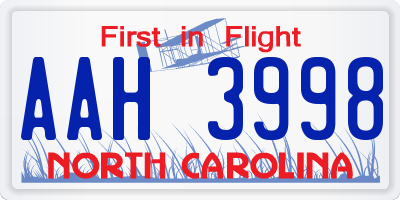 NC license plate AAH3998