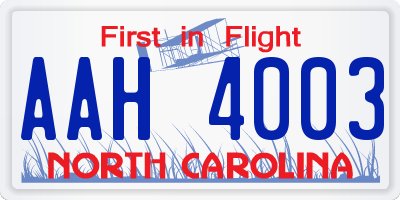 NC license plate AAH4003