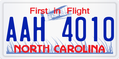 NC license plate AAH4010