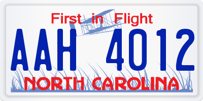 NC license plate AAH4012