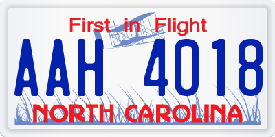 NC license plate AAH4018