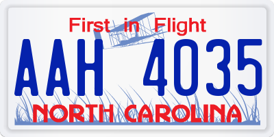 NC license plate AAH4035