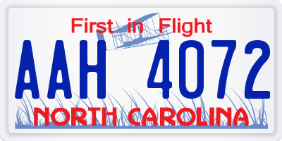 NC license plate AAH4072