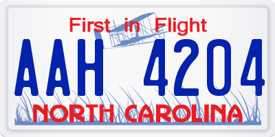 NC license plate AAH4204