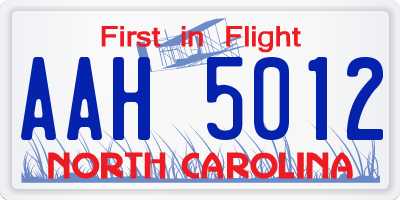 NC license plate AAH5012