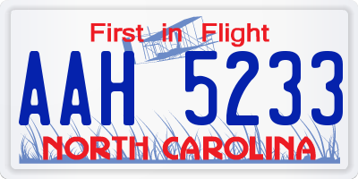 NC license plate AAH5233