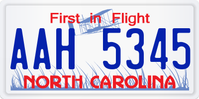 NC license plate AAH5345