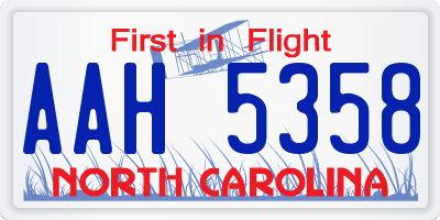 NC license plate AAH5358