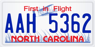 NC license plate AAH5362