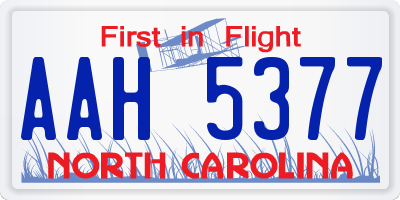 NC license plate AAH5377