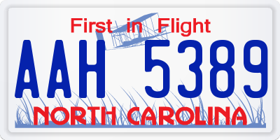 NC license plate AAH5389
