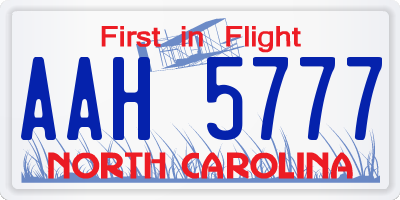 NC license plate AAH5777