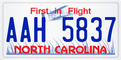 NC license plate AAH5837