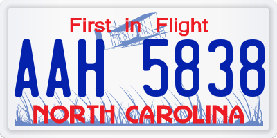 NC license plate AAH5838