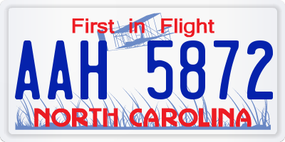 NC license plate AAH5872