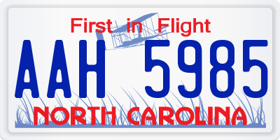 NC license plate AAH5985