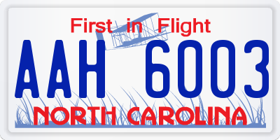 NC license plate AAH6003