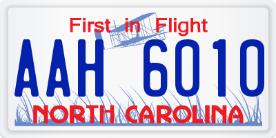 NC license plate AAH6010