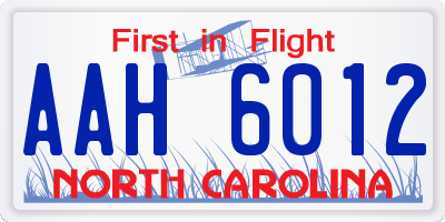 NC license plate AAH6012